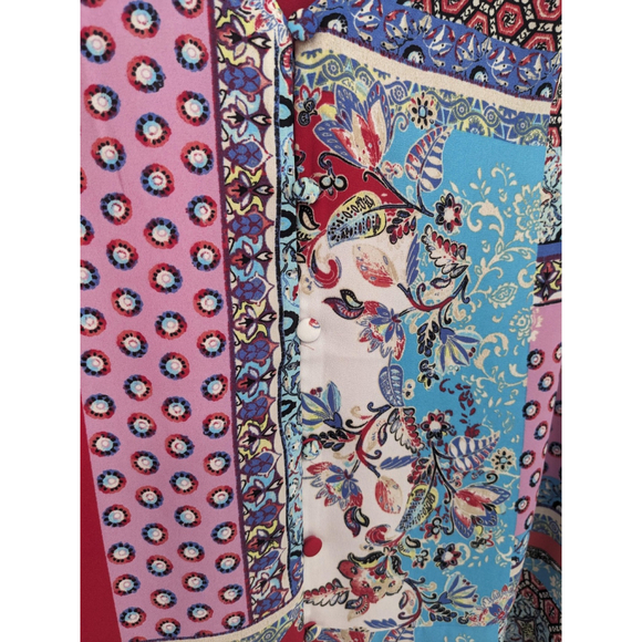 Chicos Blouse Womens Large Blue Multicolor Patchwork Boho Floral Button Down Top - Picture 4 of 9